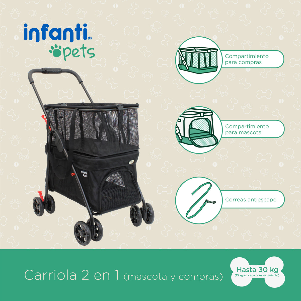 Carriola Transportadora 2 En 1 Para Mascotas Con Ventilación