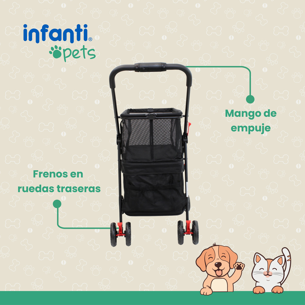 Carriola Transportadora 2 En 1 Para Mascotas Con Ventilación