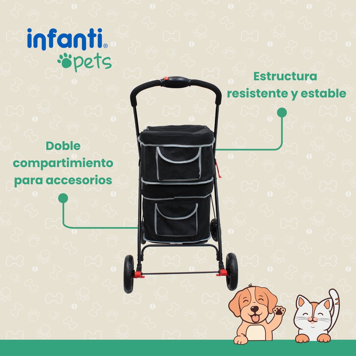 Carriola Transportadora Doble Para Mascotas Con Ventilación