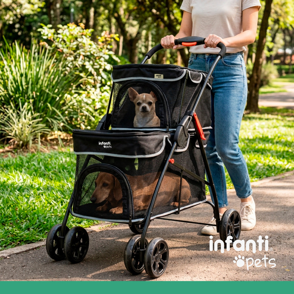 Carriola Transportadora Doble Para Mascotas Con Ventilación
