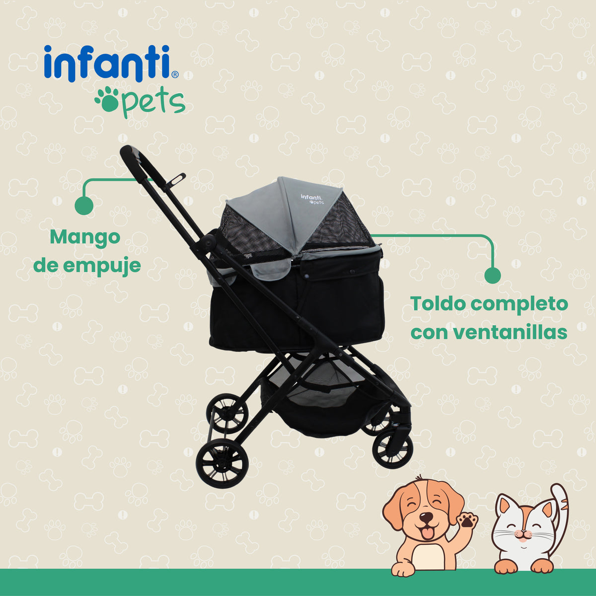 Carriola Transportadora Plegable Para Mascotas Y Ventilación